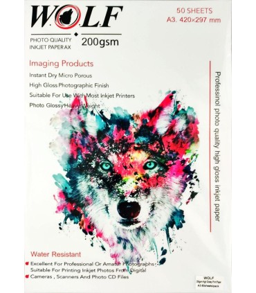 فتوگلاسه 200 گرم 50برگی A3 - Wolf