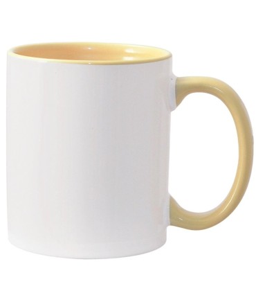 لیوان دسته و داخل رنگی کرمی |لیوان دسته رنگی|لیوان سابلیمیشن دسته رنگی