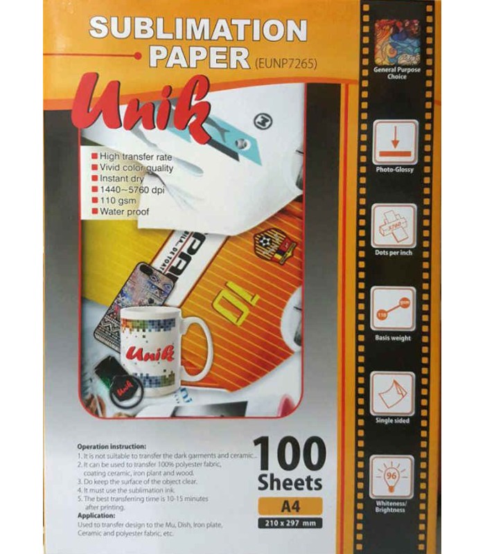 کاغذ سابلیمیشن 100 برگی - A4 Unik کاغذ سابلیمیشن 100 برگی - A4 Unik