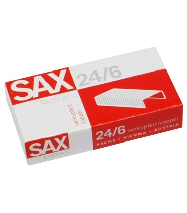 سوزن منگنه 24/6 برند SAX بسته 1000 عددی با قابلیت منگنه کردن 20 برگ کاغذ 80 گرم